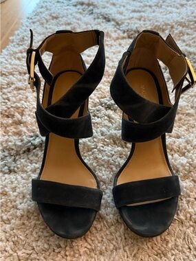 Michael Kors Grey-Blue Suede Strappy Block Heel Sandals